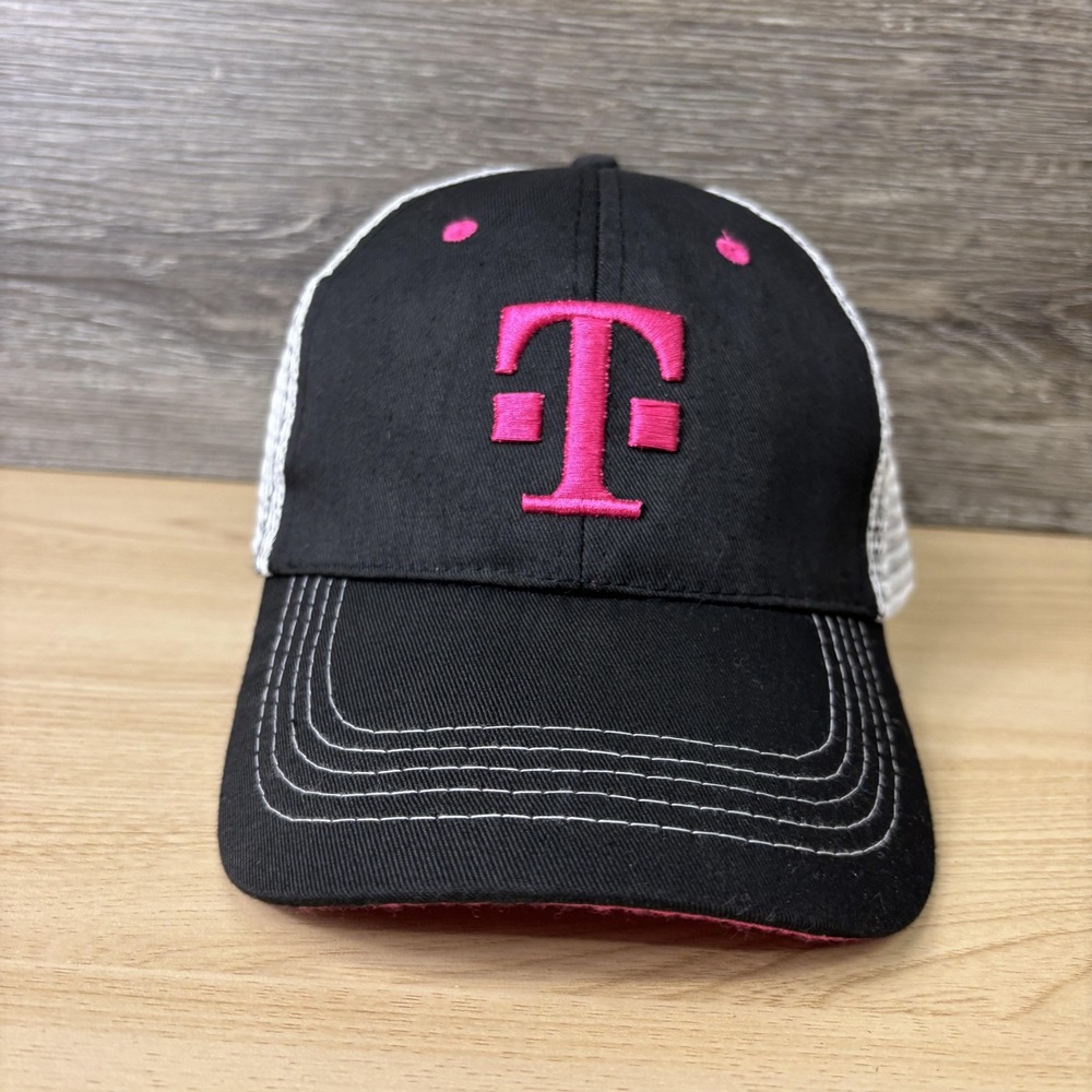 T-Mobile Hat Cap Snap Back Black White Pink Trucker Mesh Embroidered Promo Mens